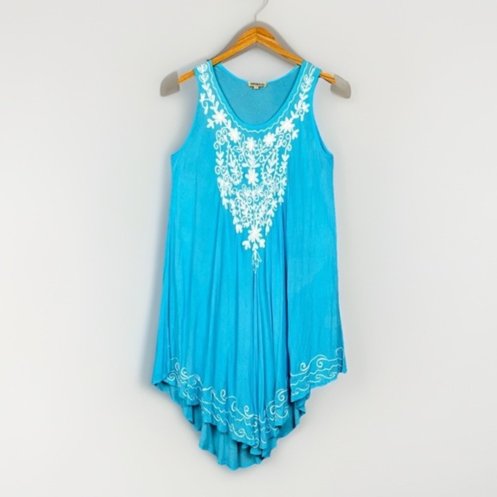 Wayan Natural Wear Coverup Dress‎ Womens OS Swim Resortwear Boho Embroidered